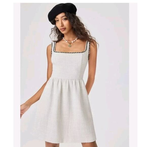 Cider Tea Party Tweed White Lined Feminine Classic Lined Mini Dress Plus SZ 3XL - Picture 1 of 7